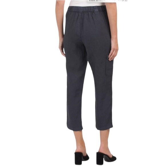 RACHEL Rachel Roy Black Linen Cargo Pants Cropped Elastic Waist Back  Size Large - Picture 2 of 9